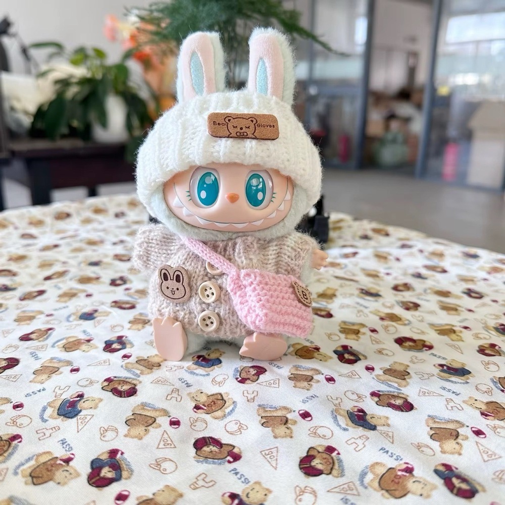 NWT Labubu Pink And Beige Sweater Doll Outfit With Bag